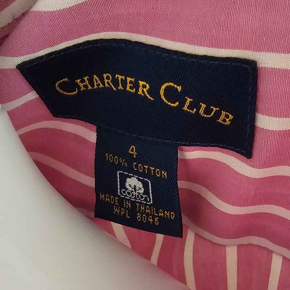 NWT Charter Club Pink White Striped Sleeveless Button Front Blouse Size 4 - Picture 5 of 5